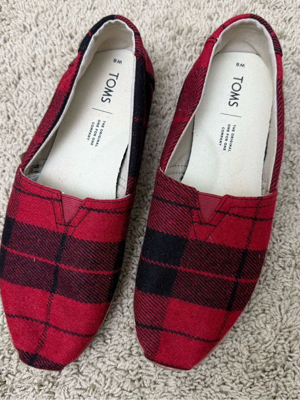 Toms Red & Black Plaid Slip-On Flats